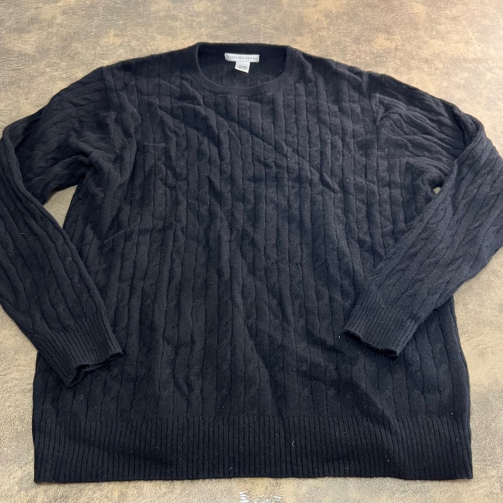 Geoffrey Beene Sweater Mens XL Black 100% Cashmere‎ Cable Knit Crewneck 15610